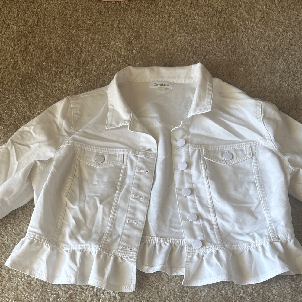 Calvin Klein Ivory Button-Up White Denim Jacket